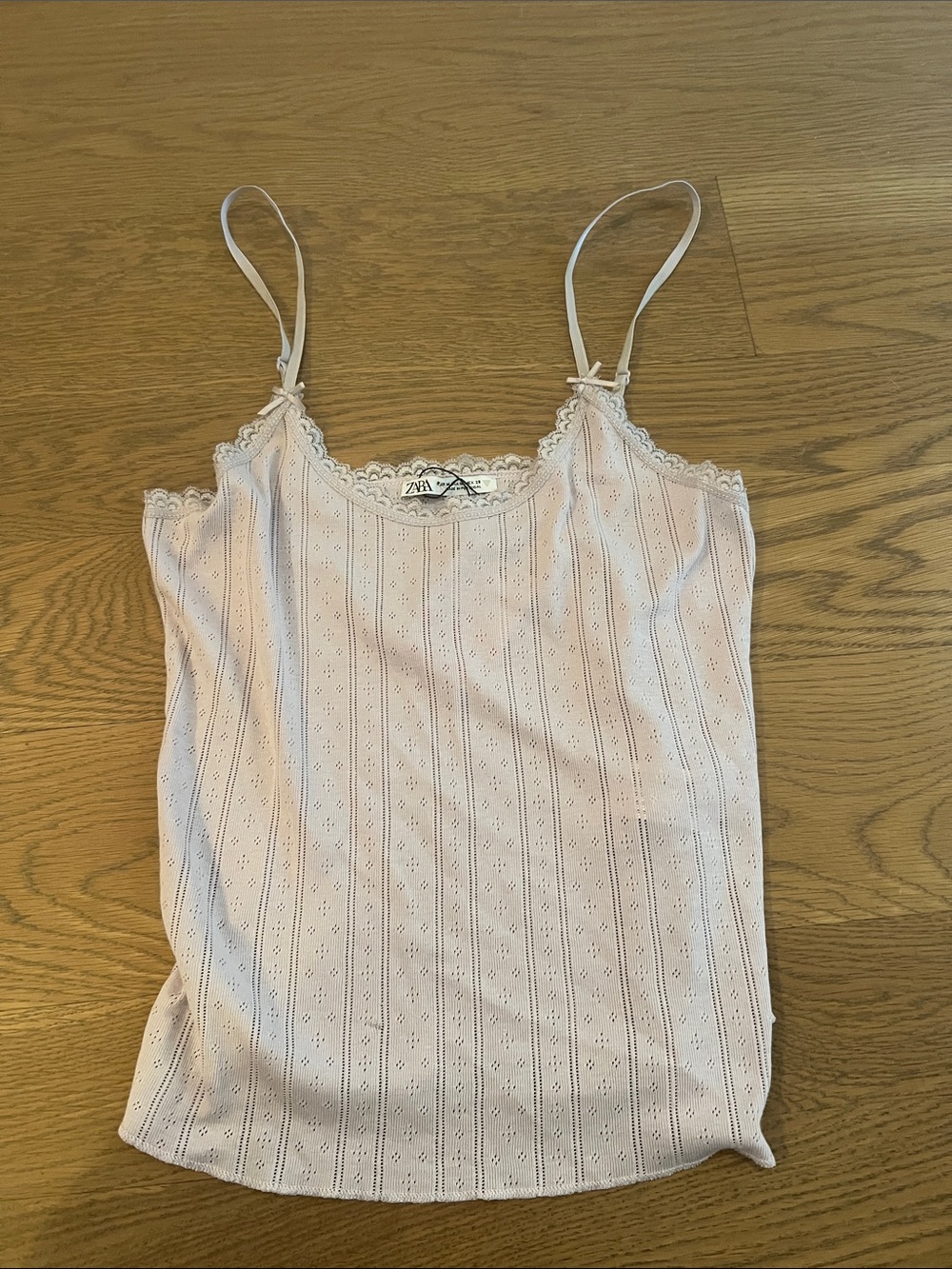 Zara Pale Pink Lace-Trim Ribbed Camisole